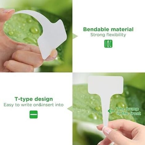 Étiquettes de plantes en plastique de Type T, étiquettes de jardin de pépinière, étiquettes de jardinage réutilisables avec marqueurs, blanches, 100 pièces (1/5)