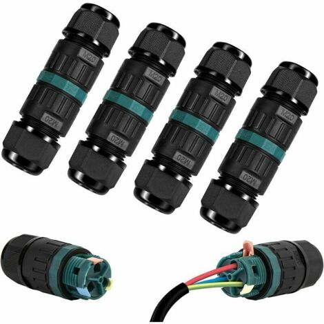 Boite de Derivation IP68 Etanche - Lot de 4 Connecteur Électrique Éxterieur 2 Voies, Boîte de Jonction Câblage Externe Etanche pour Ø9-12 mm Câbles de Terre (1/4)