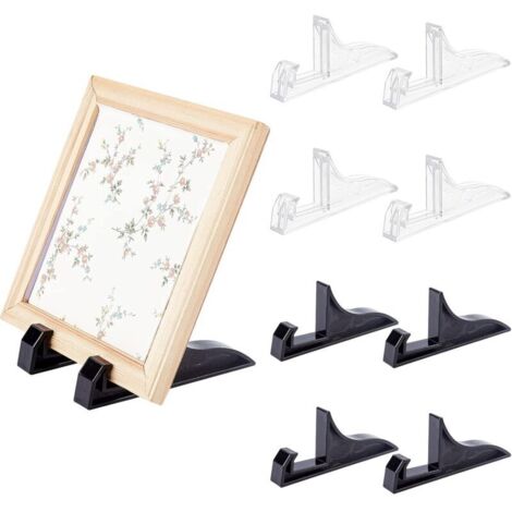 8PCS Supports de chevalet de Cadre Photo en Plastique, 2 Couleurs Supports de Plaque Noirs et Transparents Support d'affichage d'image pour Photo, Assiettes Faites à la Main (1/4)