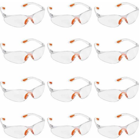 Lot de 12 Lunettes de Sécurité Transparentes - Lunettes de Protection avec Verres en Plastique, Pont-de-Nez et Embouts de Branches en Caoutchouc pour Plus de Confort - Lunette Transparente PPE (1/5)