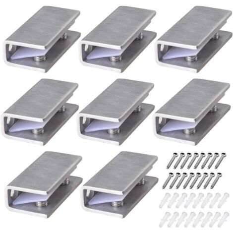 Pince à Verre en Acier Inoxydable 8 Pièces Support D'étagère en Verre Réglable Pince à verre Rectangulaire de 8-12 mm d'Épaisseur Pince à Verre Inox pour Balustrade Escalier Salle Bains, avec Vis (1/5)