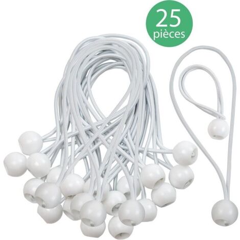 Tendeur de bache Tendeurs à boule tendeur élastique tendeur en caoutchouc pour bannière,bache,pavillon,tente,rideaux Harnais d’extension,support de bache Blanc,15cm (Blanche,25pcs) (1/4)