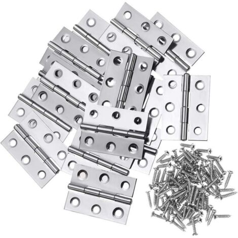 20pcs Charnières en Acier Inoxydable,Charnière de Porte,Trous de Charnière Plats Pliants,Charnière de Tiroir d'Armoire,Connecteurs de Charnière de Fenêtre,Charnière d'Armoire Boîte Argent,avec Vis (1/5)