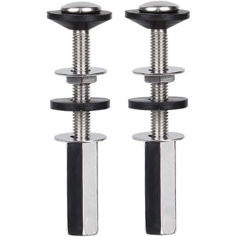 Lot de 2 boulons de réservoir de toilettes à cuvette, boulons de toilette robustes antirouille avec écrous longs, double rondelles en caoutchouc pour boulons de réservoir (1/4)