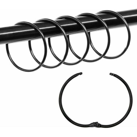 Lot de 36 anneaux de reliure ronds en métal pour rideau de douche 5 cm pour cartes de notes, bureau (noir) (1/5)