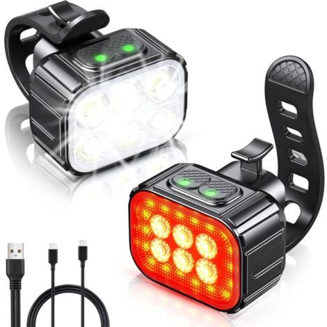 Lumiere Velo avec Spot et Faisceau d'Inondation, Rechargeable par USB Lampe Vélo LED Étanche IP65, 2 x 4 + 2 x 6 Modes de Luminosité Eclairage Velo Avant et Arrière pour Cyclysme VTT (1/5)