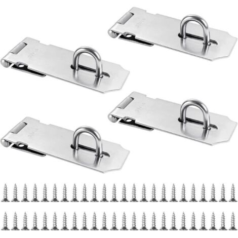 4 Pcs Fermoir 4 Pouces, Loquet de Cadenas Agrafe, Verrou de Porte en Acier Inoxydable, Avec 36 Vis pour Jardin, Portes, Armoires (Argent) (1/5)