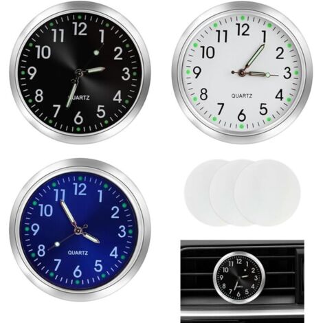 Lot de 3 Horloge Voiture Tableau de Bord, Horloges de Voiture à Quartz, Horloge à Évent avec Aiguilles Lumineuses, Boîtier en Alliage, Avec Ruban Adhésif Double Face, Compatible Voitures Motos Bateaux (1/5)