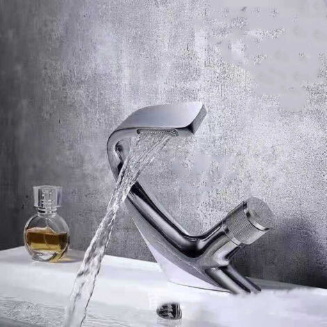 Robinet Lavabo Noir-Mitigeur de Salle de Bain-Robinet Cascade pour Vasque Solide-Robinetterie de Super Qualité(Noir)B (1/3)