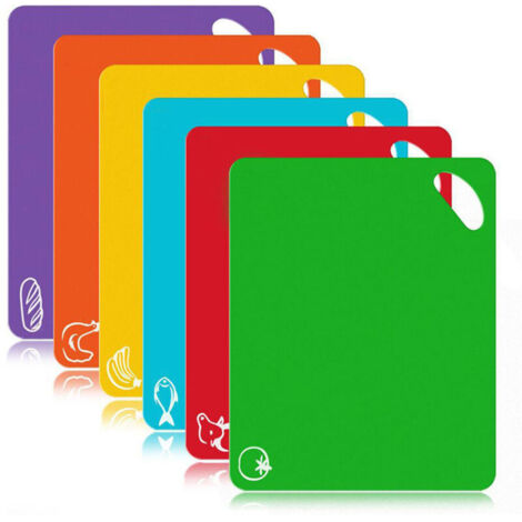 Lot de 6 pcs Planches à Découper en Plastiques Code Couleur- Planche à Découper Plastique sans BPA (1/5)