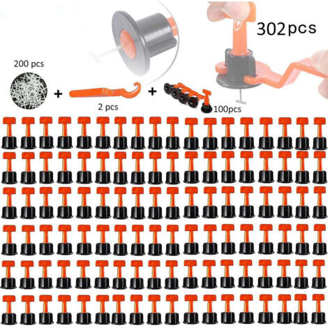 Système de nivellement de carreaux, 302 pièces, niveleur réutilisable, outil de réglage de positionnement de carreaux muraux en plastique croisé (1/5)