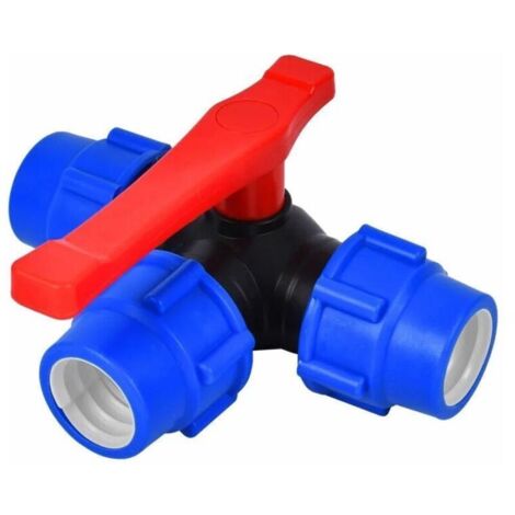 Vanne À Bille D'arrêt,32mm Robinet À Tournant Sphérique À Trois Voies À Connexion Rapide PVC PE Tuyau À Interrupteur Rapide Connecteur en T (Size : 32mm,Couleur: bleu noir aléatoire) (1/4)