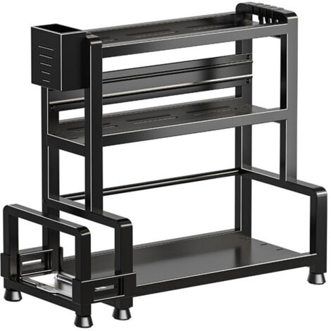 Étagère à épices, étagère de rangement multifonctionnelle pour épices de cuisine, avec seau à couverts et organisateur de planche à découper et crochet, 382136 cm-double couche (1/5)