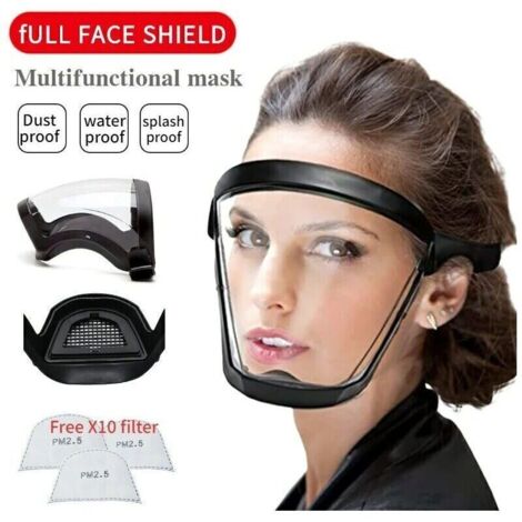 2pcs Masque facial transparent Bouclier intégral Lunettes de sécurité Masque de protection des yeux Coupe-vent Anti-poussière Casque intégral anti-éclaboussures (1/5)