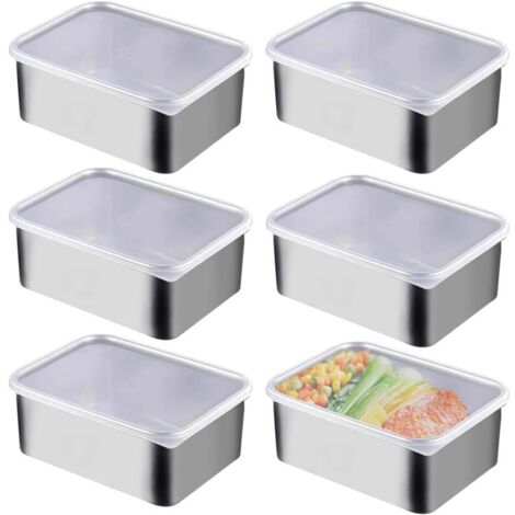 Boîtes de Conservation Boite Alimentaire Lot de 6 Boite de Conservation Boîte à Bento en Acier Inoxydable Bento en Acier Inoxydable de Qualité Supérieure Réutilisables avec Couvercle (1/5)