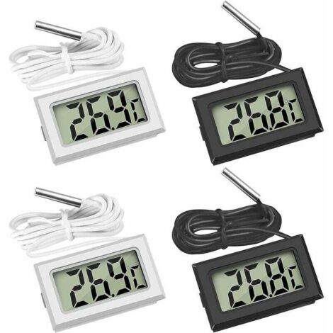 Mini Digital LCD Thermomètre Température avec Sonde de Température Capteur Testeur , (2X Noir 2X Blanc) (1/5)