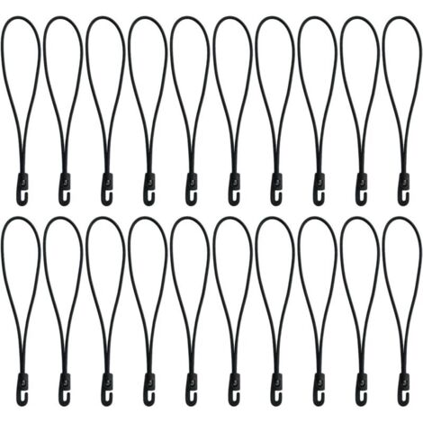 20 Pièces Tendeurs en Caoutchouc avec Crochets Élastiques 26 cm, Sandow pour Bâche Petit et Mini Format, 4 mm Épaisseur, Noir, Idéal pour Bagages et Camping
