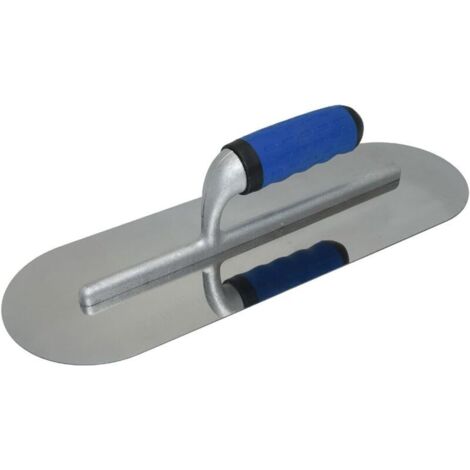 Truelle de lissage ronde en acier inoxydable - 300 x 100 mm - Poignée en caoutchouc - Avant plat - Truelle de nettoyage - Outil de nettoyage pour béton - Outil de lissage et de traitement de (1/4)