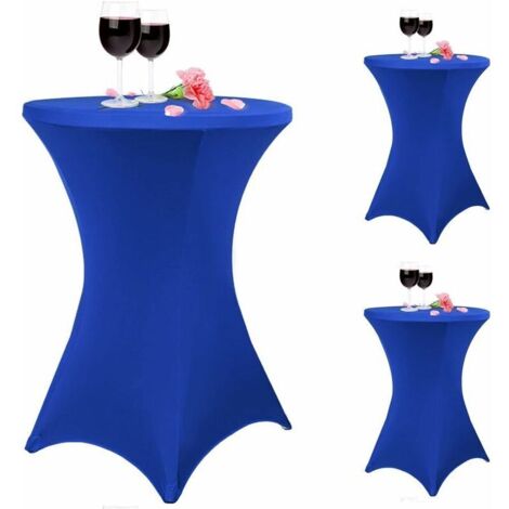 Lot de 3 nappes à coins carrés extensibles en élasthanne cocktail 80 x 110 cm bleu royal ajusté pour table haute, nappe ronde de cocktail pour bar, mariage, cocktail, table de banquet (bleu royal) (1/5)