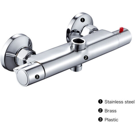 Mitigeur Thermostatique de Douche 2 Sorties Haute et Basse Robinet Mélangeur Anti-Brûlure en Laiton Chromé pour Salle de Bain Baignoire,argent (1/3)