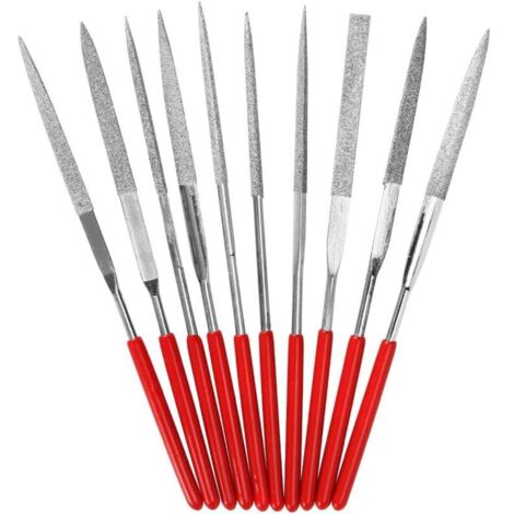 Lot de petites limes à aiguilles diamantées 140 mm x 3 mm, 10 types de mini limes à aiguilles de style mixte, avec revêtement diamant de précision, (1/5)