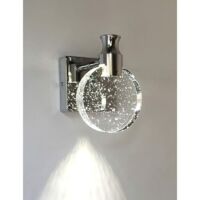 Aplique de pared de cristal, lámpara de pared interior de lujo de estilo nórdico, lámpara de pared redonda creativa para dormitorio, mesilla de noche, sala de estar, baño, tocador, pasillo (plateado,