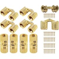 Lot de 10 charnières invisibles en laiton pour meubles - Angle d'ouverture de 180 degrés - Avec 20 vis (8 mm)