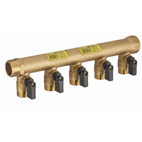 Colector de válvulas 1/4 de vuelta MF3/4' (20x27), 5 salidas de válvulas M1/2' (15x21) 50 mm de distancia entre ejes NOYON & THIEBAULT - 2020M-155ET