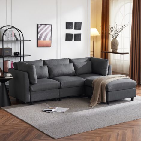 Dans Les Nuages – Canapé d'angle 4 places 220 cm – Canapé modulaire en lin gris – Confort optimal et design élégant – Résistant aux plis et décoloration