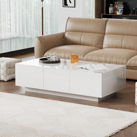 Table Basse Relevable Nicoleta – 100x50 Cm – Blanc Brillant – Neuf
