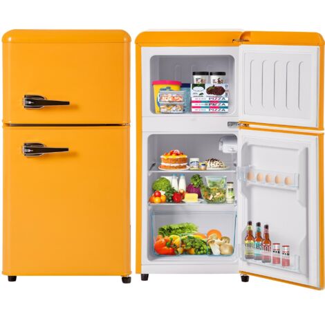 Dans Les Nuages – Réfrigérateur 60L 2 portes – Compartiment congélateur 22L – Éclairage LED – Efficacité énergétique F – Plage de température -27°C à 13°C – Jaune