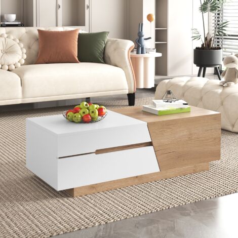 Table basse rectangulaire 120 cm, avec plateau extensible, 2 tiroirs, espace de rangement caché, table de salon en bois - Marron (1/5)