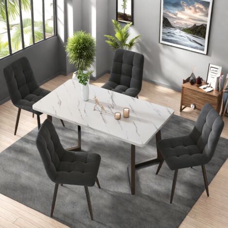 Dans Les Nuages – Lot de 4 chaises de salle à manger en lin gris – Dossier capitonné ergonomique – Pieds en métal – Confort optimal pour 120 kg (1/5)