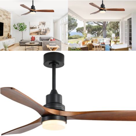 Ventilateur de plafond, diamètre 132 cm, 3 pales en bois massif, 6 vitesses de vent réglables, éclairage LED réglable 3 couleurs (1/5)