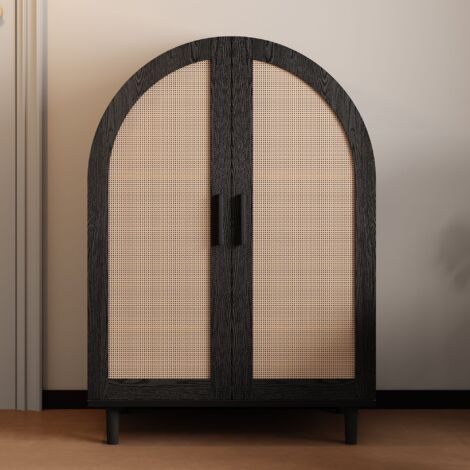 Nmonet – Meuble à chaussures 70x40x100 cm – 2 portes en rattan pour 12 paires – 3 étagères ajustables – Circulation d'air optimisée (1/5)