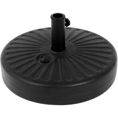 Dans Les Nuages – Pied de parasol rond en plastique noir – Compatible avec parasols 1,38' à 1,89' – Remplissage jusqu'à 83 lbs de sable ou 19L d'eau – Dimensions 55x55x32cm (1/5)