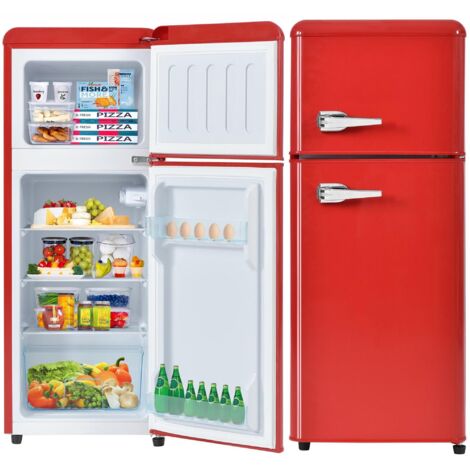 Dans Les Nuages – Réfrigérateur 92L avec 2 portes – Congélateur 28L – Éclairage LED – Température -27 à 13°C – Classe D – Rouge