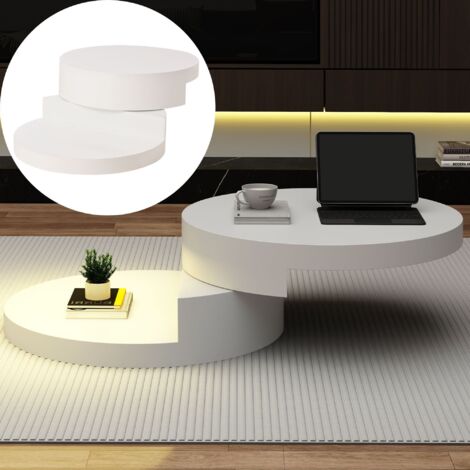 Table Basse Cylindrique 70x35 cm, avec Plateau Rotatif à 360°, LED Multicolores et Structure à Double Étage – Meuble Moderne pour Salon - Blanc (1/5)