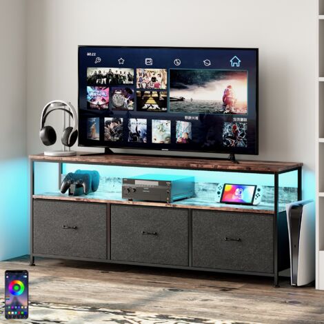 Meuble TV 137 cm, avec 3 tiroirs de rangement, étagères, cadre en métal, rectangulaire, industriel vintage, meuble salon en bois - Noir
