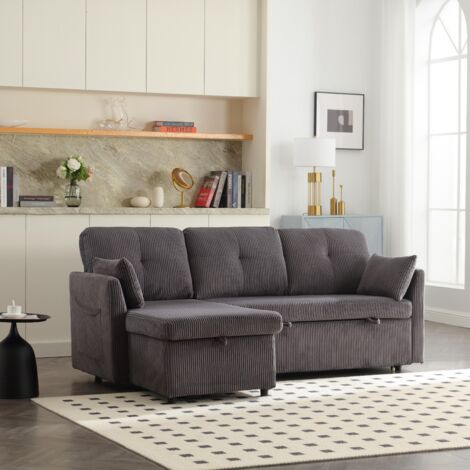 Canapé convertible multifonction avec rangement et lit extensible, 3 places canapé avec fauteuil longue chaise interchangeable, canapé d'angle modulable avec rangement - Gris foncé (1/5)