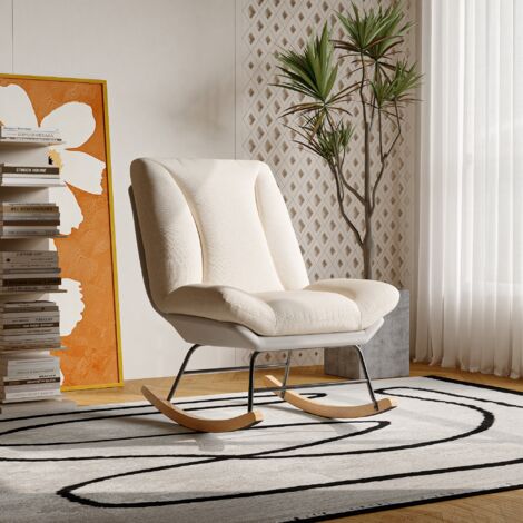 Nmonet – Fauteuil à bascule moderne en coton et lin – Dossier réglable 12 niveaux – Coussin épais pour confort prolongé – 90 x 63 x 98 cm (1/5)