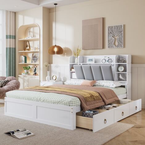 Lit 2 places, avec sommier et tiroir, crawley blanc La Redoute Interieurs | La Redoute