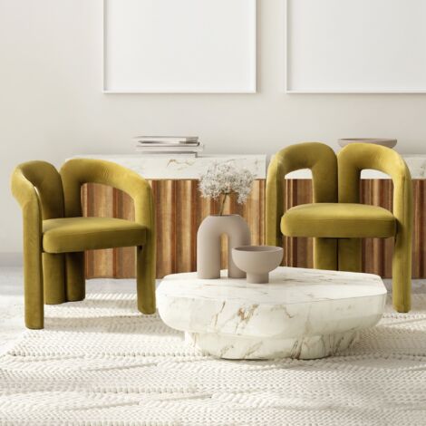 Lot de 2 Chaise de salle à manger, avec capitonné dossier en velours, accoudoirs, pieds éléphant, design ergonomique, style Scandinave - Vert (1/5)