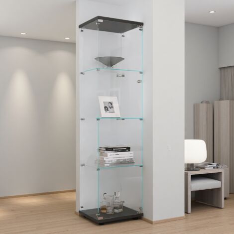 Dans Les Nuages – Vitrine en verre 164 cm – 4 étagères en verre trempé – Meuble de rangement en bois massif pour salon et bureau
