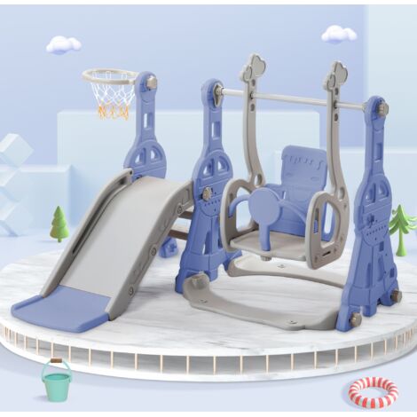Nmonet – Toboggan pour enfants 4 en 1 – Support de basket – Balançoire – Échelle d'escalade – Dimensions 140x118x102 cm – Matériau PEHD – Utilisation intérieure/extérieur