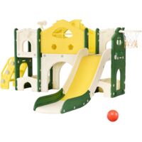 Aire de jeux 7 en 1, château, avec toboggan, panier de basket, télescopes, escalier, basket assorti, PEhd, enfant toboggan pour l'intérieur et l'extérieur - Jaune