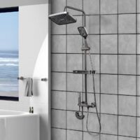Colonne de douche thermostatique, avec douche de tête, douchette, mitigeur, pistolet pulvérisateur à pression, étagères, hauteur réglable 82-120 cm, ensemble de douche pour salle de bain