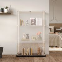 Vitrine en verre trempé pour collection, vitrine avec 2 portes coulissantes, serrure et poignée métallique, meuble de rangement - hauteur 123 cm, 3 étagères, bandes lumineuses à LED, noir