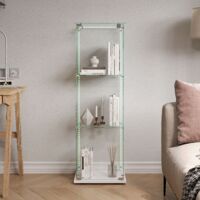 Vitrine en verre trempé pour collection, vitrine avec porte coulissantes, serrure et poignée métallique, meuble de rangement - hauteur 123 cm, 3 étagères, bandes lumineuses à LED, blanc
