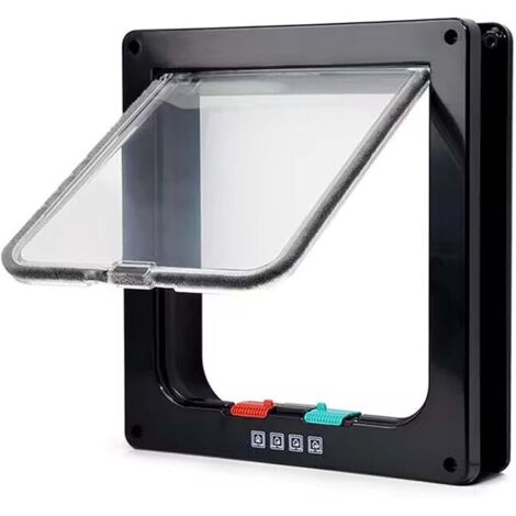 Gatera magnética para gatos de 4 vías, 20 x 19 x 2,1 cm, pequeña, negra, ideal para gatos y perros pequeños, ideal para instalar con puertas manuales y gateras.